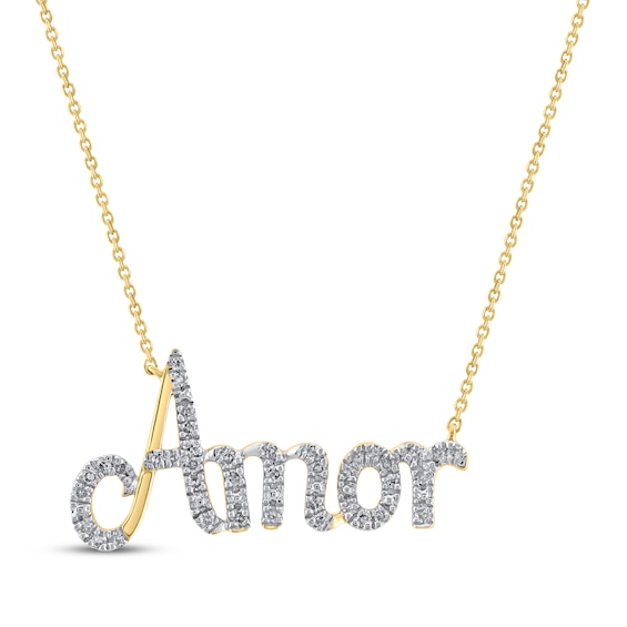 Diamond "Amor" Cursive Necklace 1/5 ct tw 10K Yellow Gold 18"