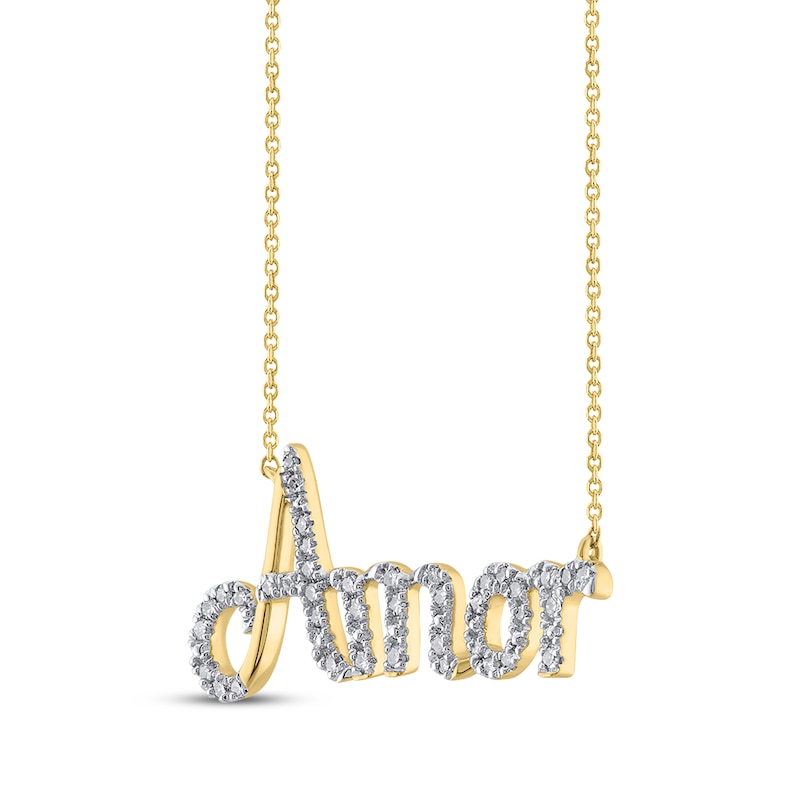 Main Image 2 of Diamond "Amor" Cursive Necklace 1/5 ct tw 10K Yellow Gold 18"