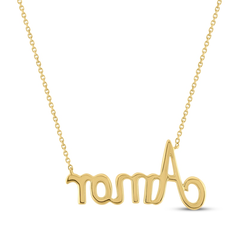Main Image 3 of Diamond "Amor" Cursive Necklace 1/5 ct tw 10K Yellow Gold 18"