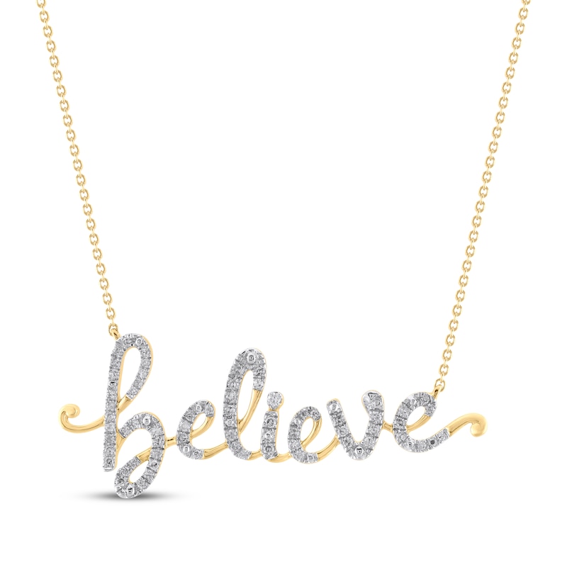 Main Image 1 of Diamond "Believe" Cursive Necklace 1/4 ct tw 10K Yellow Gold 18"