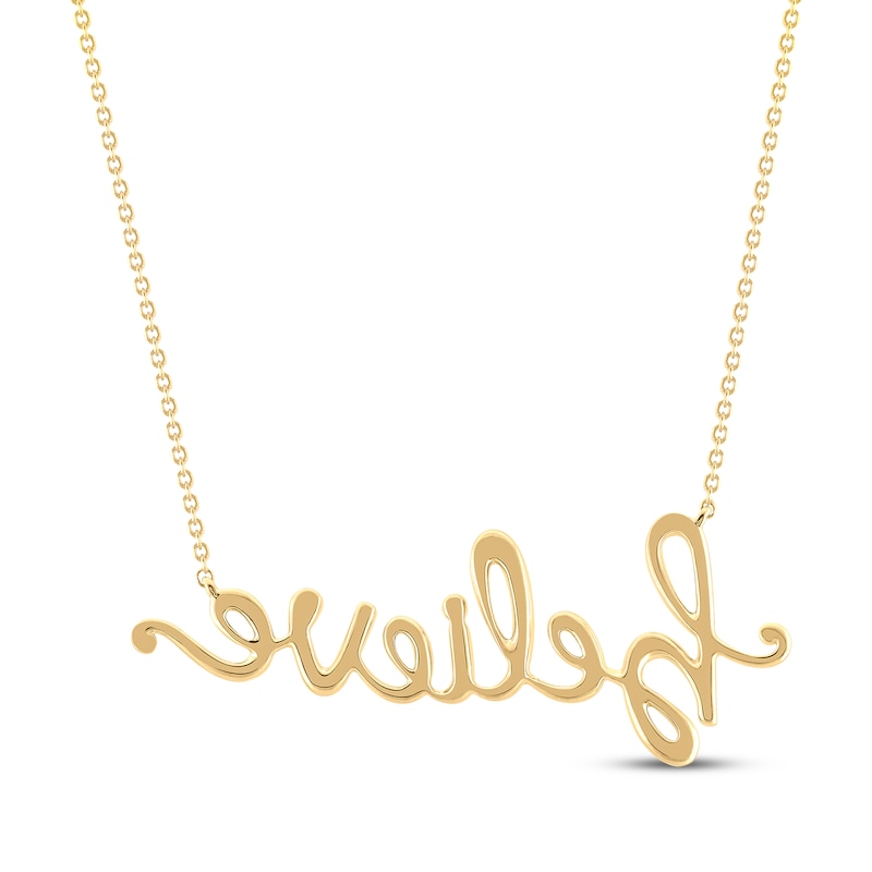 Main Image 3 of Diamond "Believe" Cursive Necklace 1/4 ct tw 10K Yellow Gold 18"