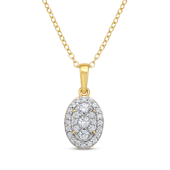 Multi-Diamond Oval-Frame Necklace 1/5 ct tw 10K Yellow Gold 18"