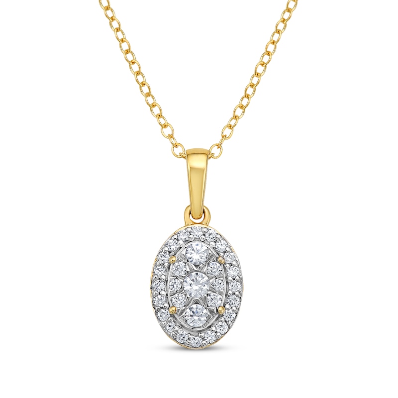 Multi-Diamond Oval-Frame Necklace 1/5 ct tw 10K Yellow Gold 18