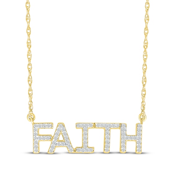 Diamond "Faith" Necklace 1/8 ct tw 10K Yellow Gold 18"