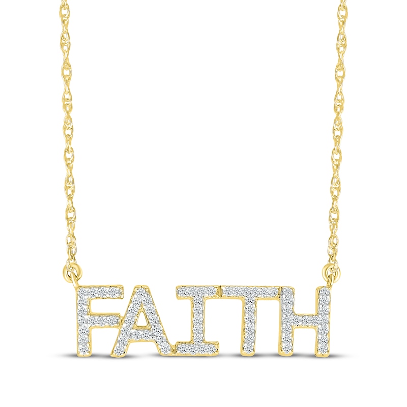 Main Image 1 of Diamond "Faith" Necklace 1/8 ct tw 10K Yellow Gold 18"