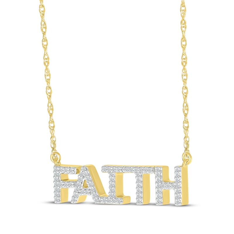 Main Image 2 of Diamond "Faith" Necklace 1/8 ct tw 10K Yellow Gold 18"
