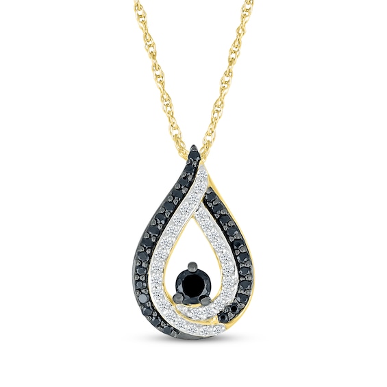 Black & White Diamond Teardrop Necklace 1/3 ct tw 10K Yellow Gold
