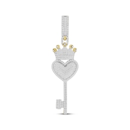 Men's Baguette & Round-Cut Heart Key with Crown Diamond Charm 3/4 ct tw 10K Yellow Gold