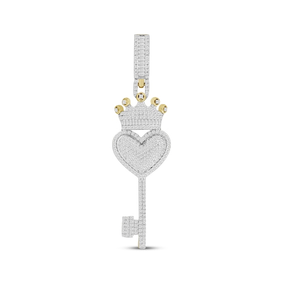 Men's Baguette & Round-Cut Heart Key with Crown Diamond Charm 3/4 ct tw 10K Yellow Gold