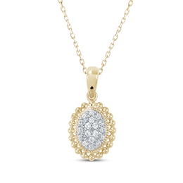 Multi-Diamond Oval Beaded Frame Necklace 1/10 ct tw 10K Yellow Gold