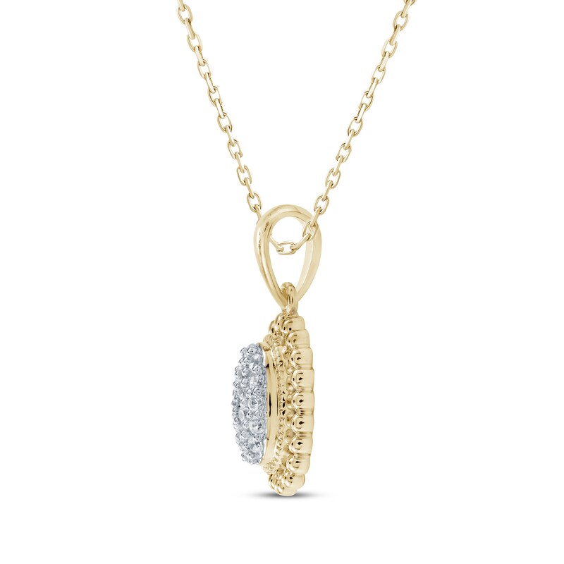 Main Image 2 of Multi-Diamond Oval Beaded Frame Necklace 1/10 ct tw 10K Yellow Gold