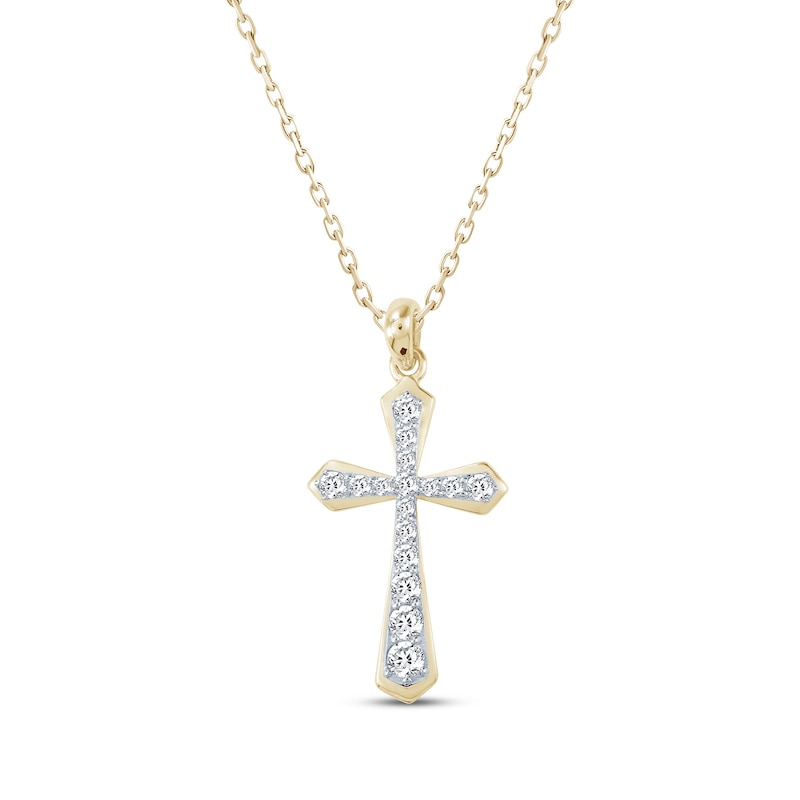 Main Image 1 of Diamond Gothic-Style Cross Necklace 1/4 ct tw 10K Yellow Gold 18&quot;