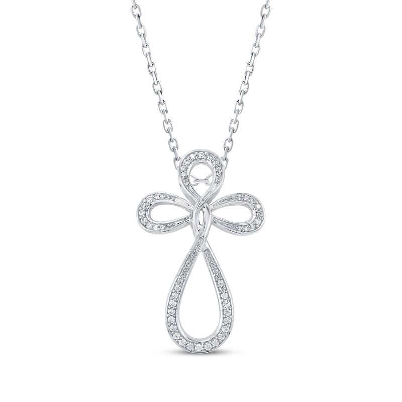 Diamond Loop Cross Necklace 1/3 ct tw 10K White Gold 18" Kay