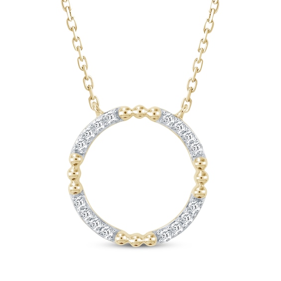 Diamond Open Circle Bead Necklace 1/8 ct tw 10K Yellow Gold 18"