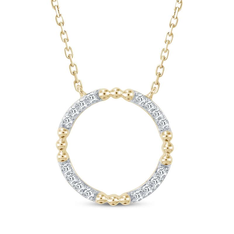 Main Image 1 of Diamond Open Circle Bead Necklace 1/8 ct tw 10K Yellow Gold 18&quot;