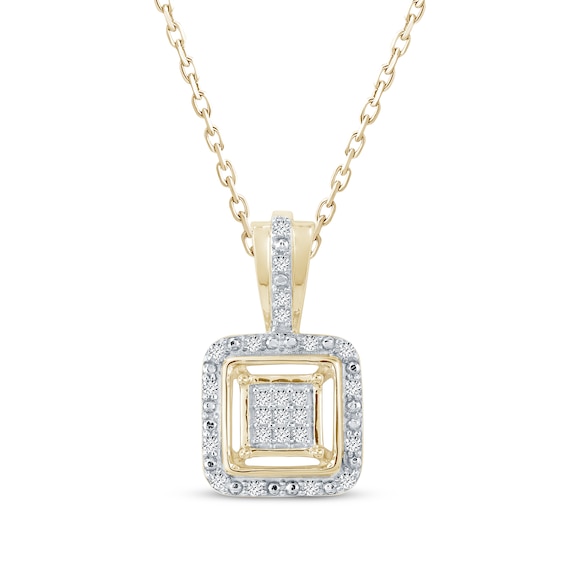 Multi-Diamond Square Frame Necklace 1/20 ct tw 10K Yellow Gold 18"