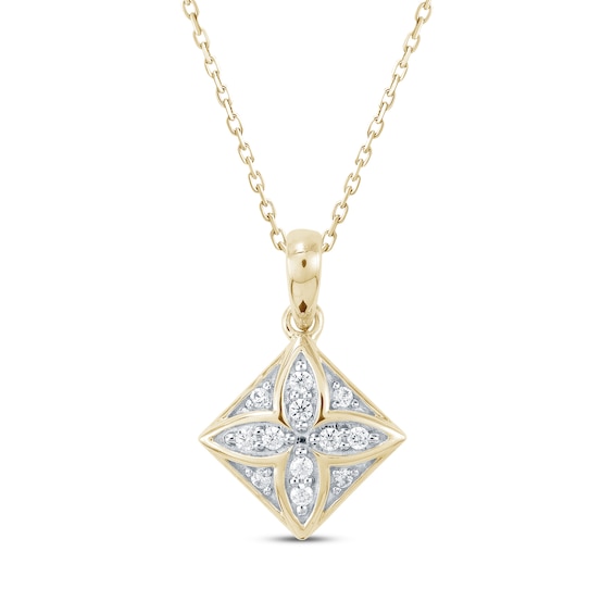 Diamond Square Flower Necklace 1/20 ct tw 10K Yellow Gold 18"