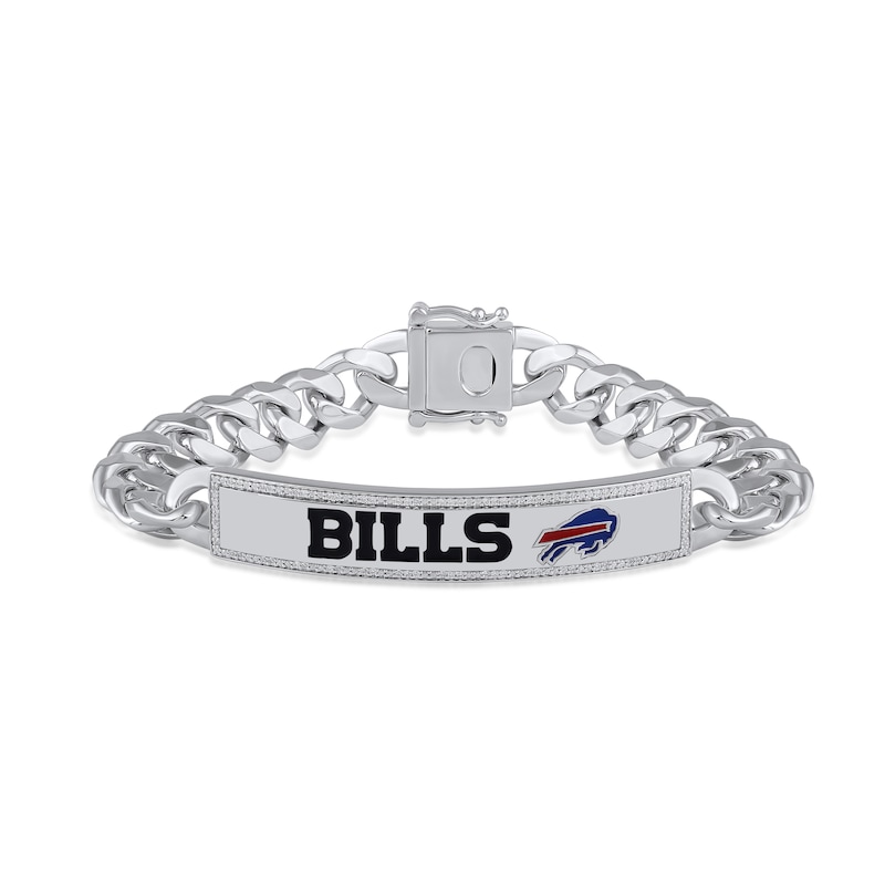 Main Image 1 of True Fans Buffalo Bills 1/6 CT. T.W. Diamond Logo ID Bracelet in Sterling Silver