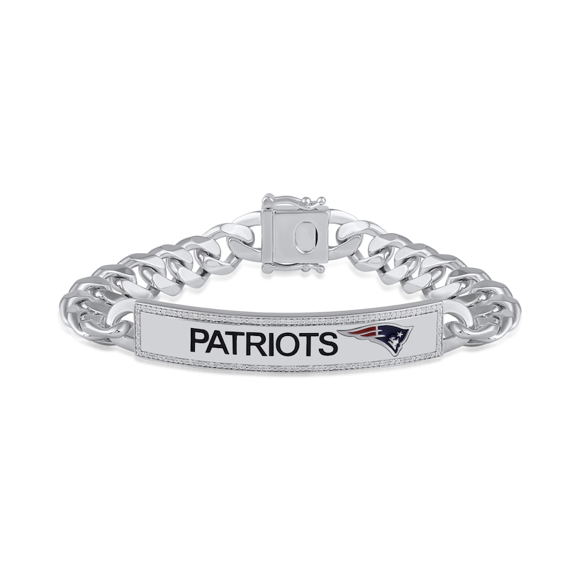 Main Image 1 of True Fans New England Patriots 1/6 CT. T.W. Diamond Logo ID Bracelet in Sterling Silver