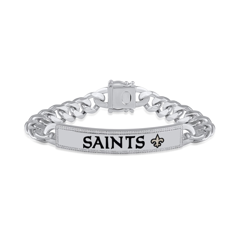 Main Image 1 of True Fans New Orleans Saints 1/6 CT. T.W. Diamond Logo ID Bracelet in Sterling Silver
