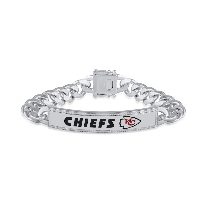 Main Image 1 of True Fans Kansas City Chiefs 1/6 CT. T.W. Diamond Logo ID Bracelet in Sterling Silver