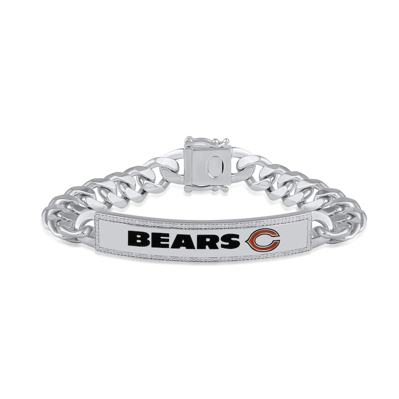 Main Image 1 of True Fans Chicago Bears 1/6 CT. T.W. Diamond Logo ID Bracelet in Sterling Silver