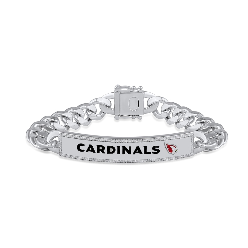Main Image 1 of True Fans Arizona Cardinals 1/6 CT. T.W. Diamond Logo ID Bracelet in Sterling Silver