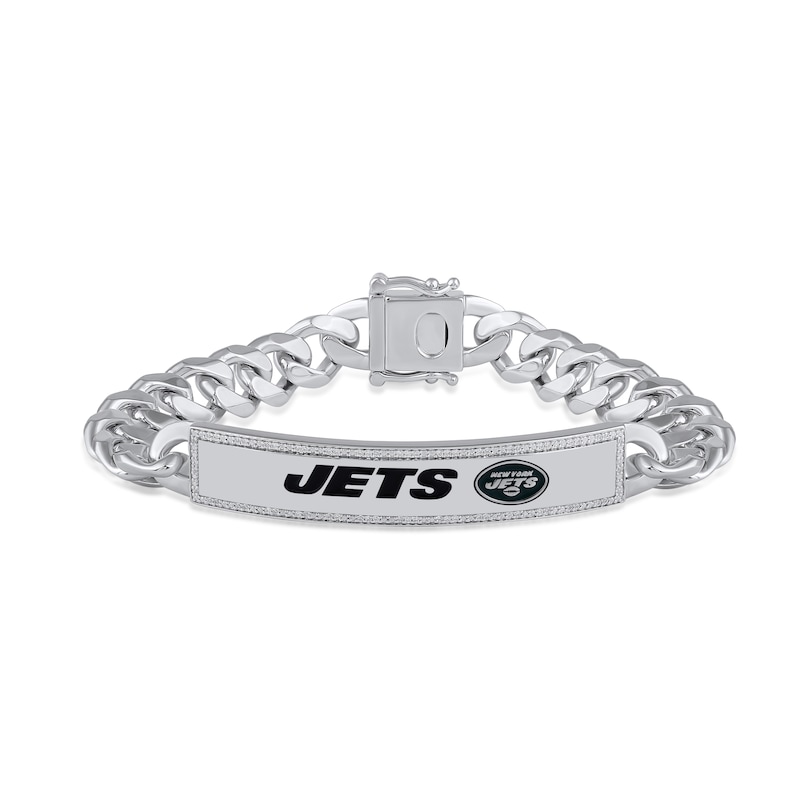 Main Image 1 of True Fans New York Jets 1/6 CT. T.W. Diamond Logo ID Bracelet in Sterling Silver