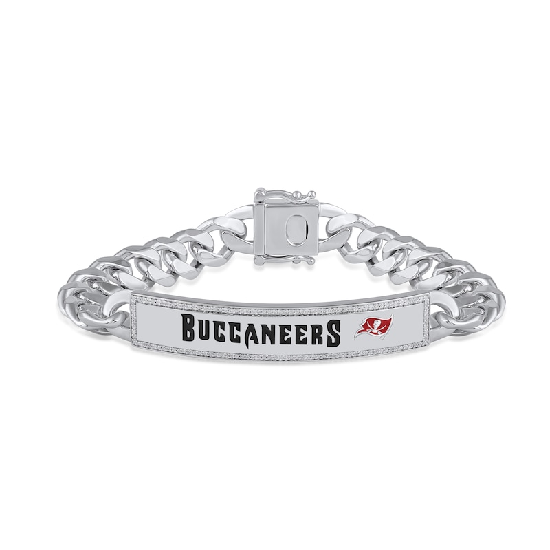 Main Image 1 of True Fans Tampa Bay Buccaneers 1/6 CT. T.W. Diamond Logo ID Bracelet in Sterling Silver