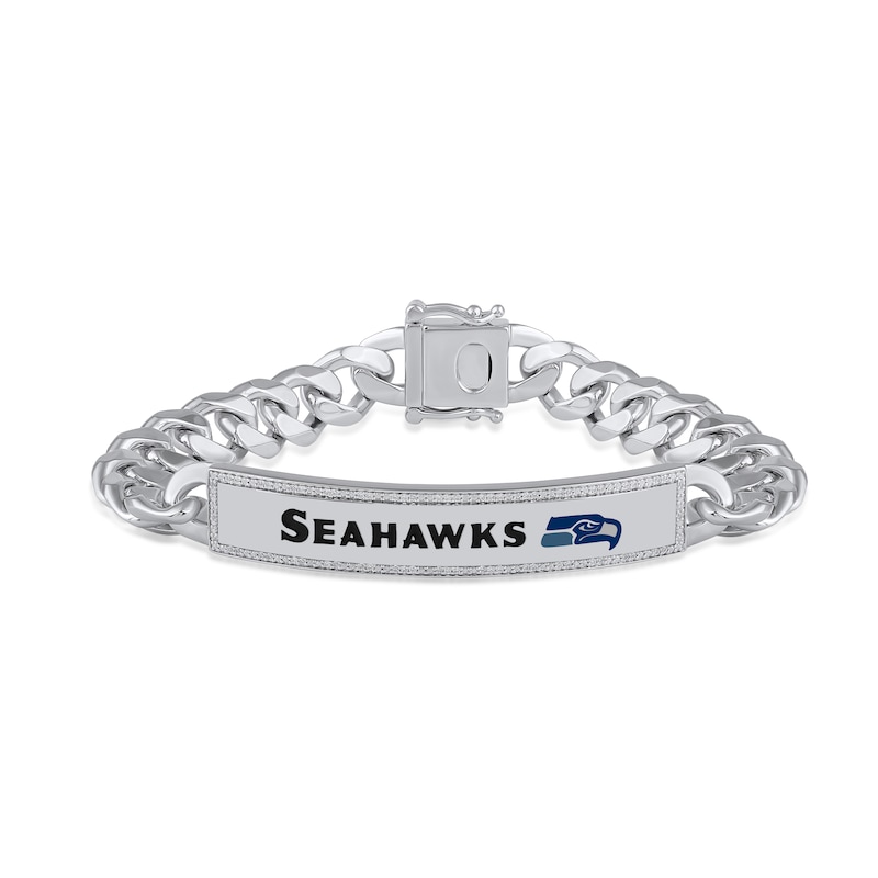Main Image 1 of True Fans Seattle Seahawks 1/6 CT. T.W. Diamond Logo ID Bracelet in Sterling Silver