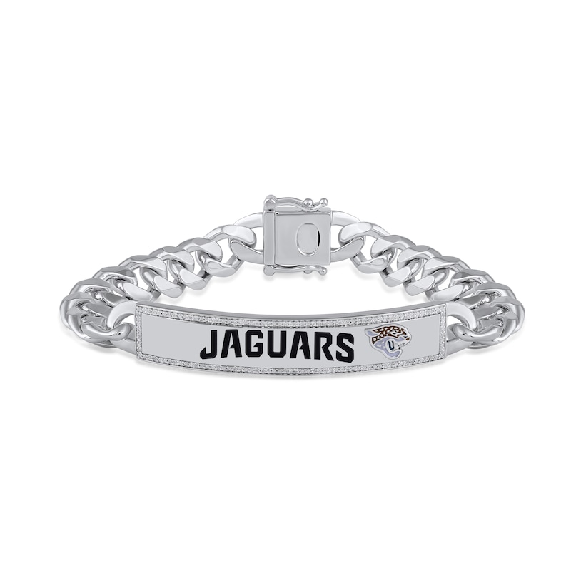 Main Image 1 of True Fans Jacksonville Jaguars 1/6 CT. T.W. Diamond Logo ID Bracelet in Sterling Silver