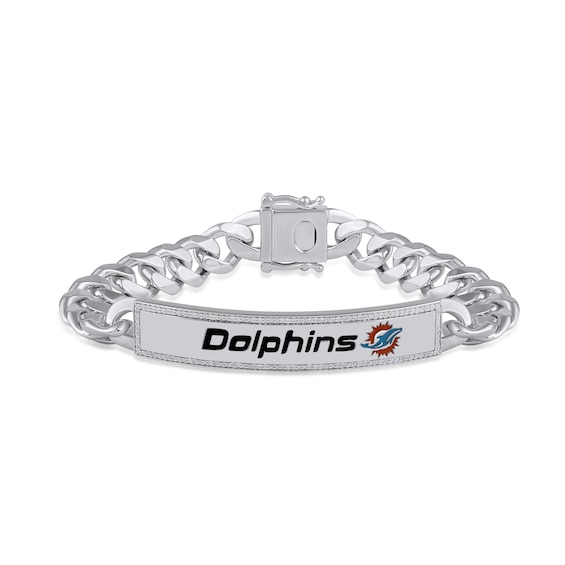 True Fans Miami Dolphins 1/6 CT. T.W. Diamond Logo ID Bracelet in Sterling Silver
