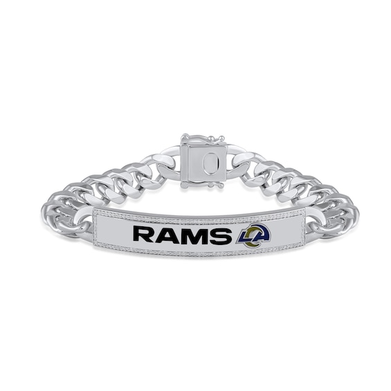 True Fans Los Angeles Rams 1/6 CT. T.W. Diamond Logo ID Bracelet in Sterling Silver