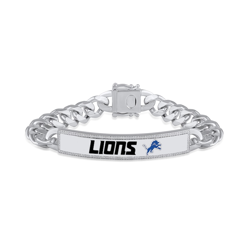 Main Image 1 of True Fans Detroit Lions 1/6 CT. T.W. Diamond Logo ID Bracelet in Sterling Silver
