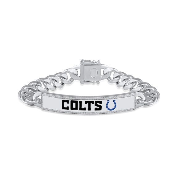 True Fans Indianapolis Colts 1/6 CT. T.W. Diamond Logo ID Bracelet in Sterling Silver