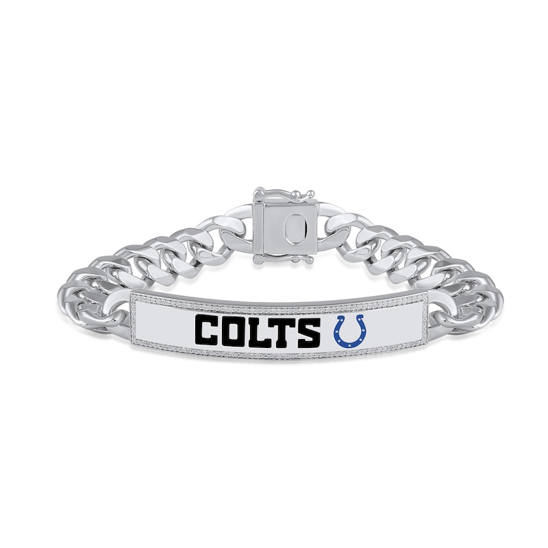Main Image 1 of True Fans Indianapolis Colts 1/6 CT. T.W. Diamond Logo ID Bracelet in Sterling Silver