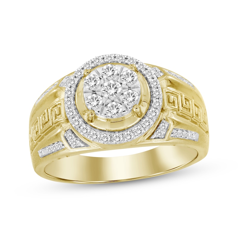 Main Image 1 of Men's Diamond Greek Key Pattern Ring 1/2 ct tw 10K Yellow Gold
