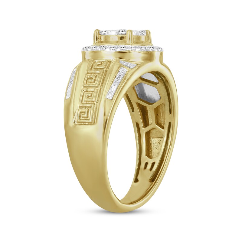 Main Image 2 of Men's Diamond Greek Key Pattern Ring 1/2 ct tw 10K Yellow Gold
