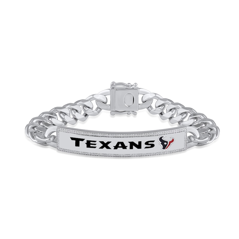 Main Image 1 of True Fans Houston Texans 1/6 CT. T.W. Diamond Logo ID Bracelet in Sterling Silver