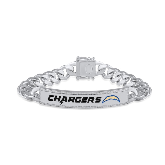 True Fans Los Angeles Chargers 1/6 CT. T.W. Diamond Logo ID Bracelet in Sterling Silver