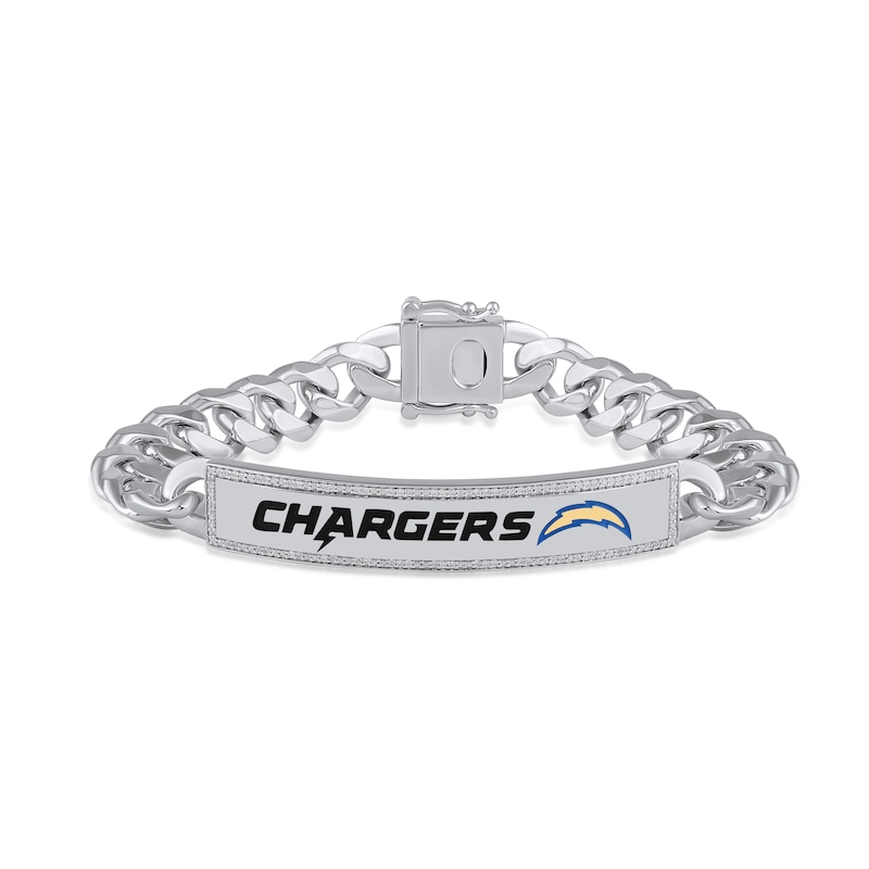 Main Image 1 of True Fans Los Angeles Chargers 1/6 CT. T.W. Diamond Logo ID Bracelet in Sterling Silver