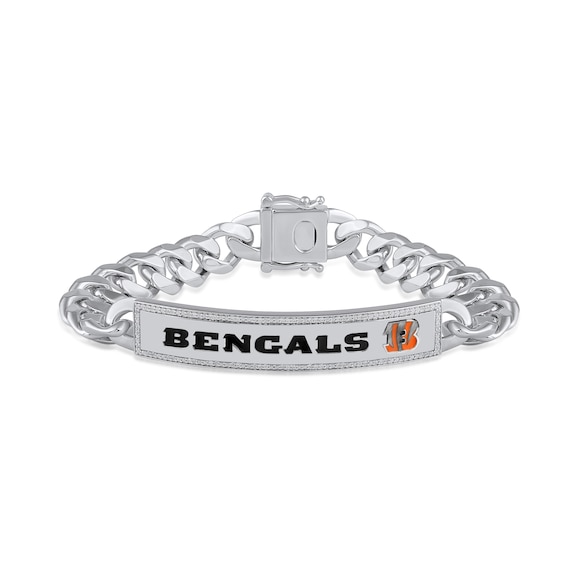 True Fans Cincinnati Bengals 1/6 CT. T.W. Diamond Logo ID Bracelet in Sterling Silver