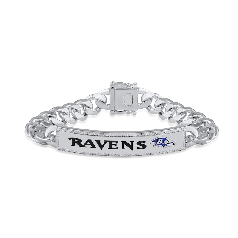Main Image 1 of True Fans Baltimore Ravens 1/6 CT. T.W. Diamond Logo ID Bracelet in Sterling Silver