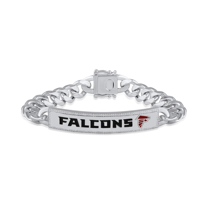 Main Image 1 of True Fans Atlanta Falcons 1/6 CT. T.W. Diamond Logo ID Bracelet in Sterling Silver