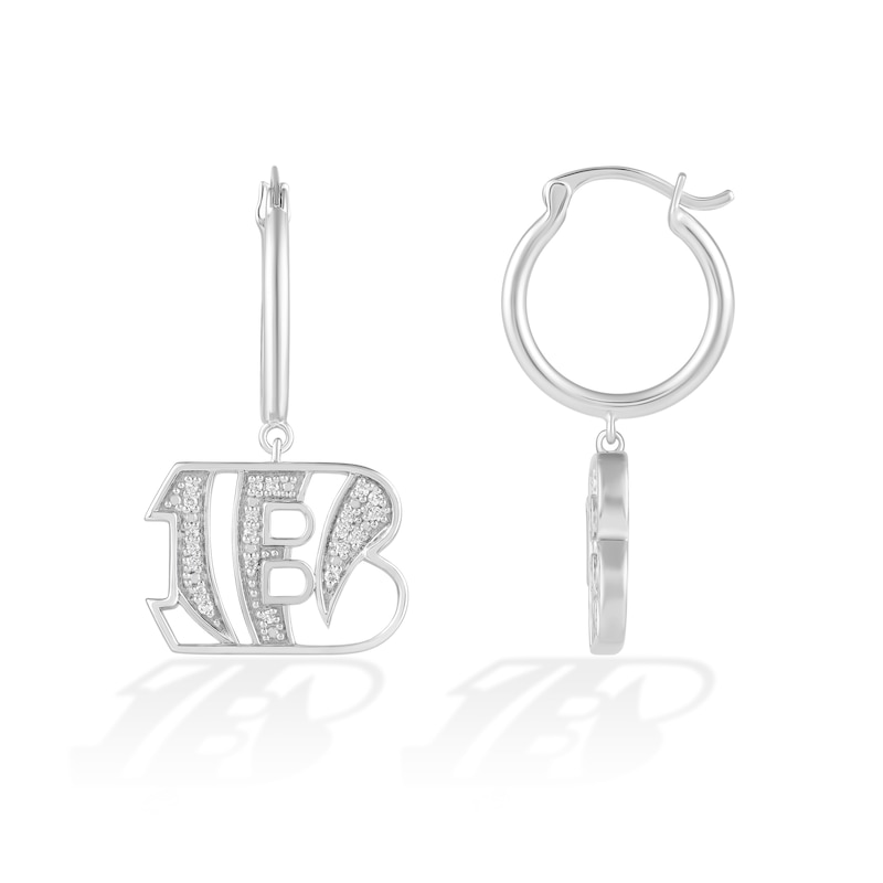 Main Image 2 of True Fans Cincinnati Bengals 1/10 CT. T.W. Diamond Logo Earrings in Sterling Silver
