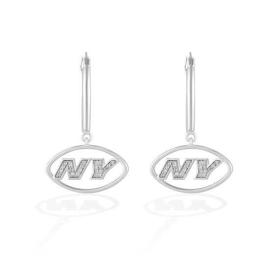 True Fans New York Jets 1/10 CT. T.W. Diamond Logo Earrings in Sterling Silver