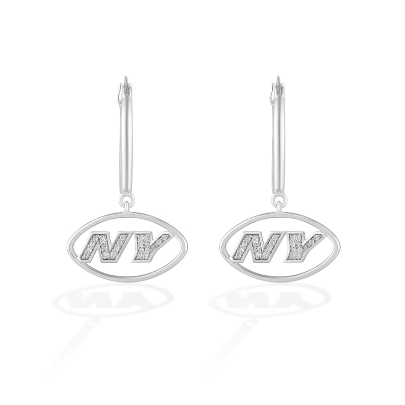Main Image 1 of True Fans New York Jets 1/10 CT. T.W. Diamond Logo Earrings in Sterling Silver