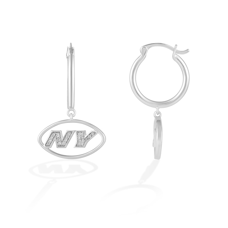 Main Image 2 of True Fans New York Jets 1/10 CT. T.W. Diamond Logo Earrings in Sterling Silver