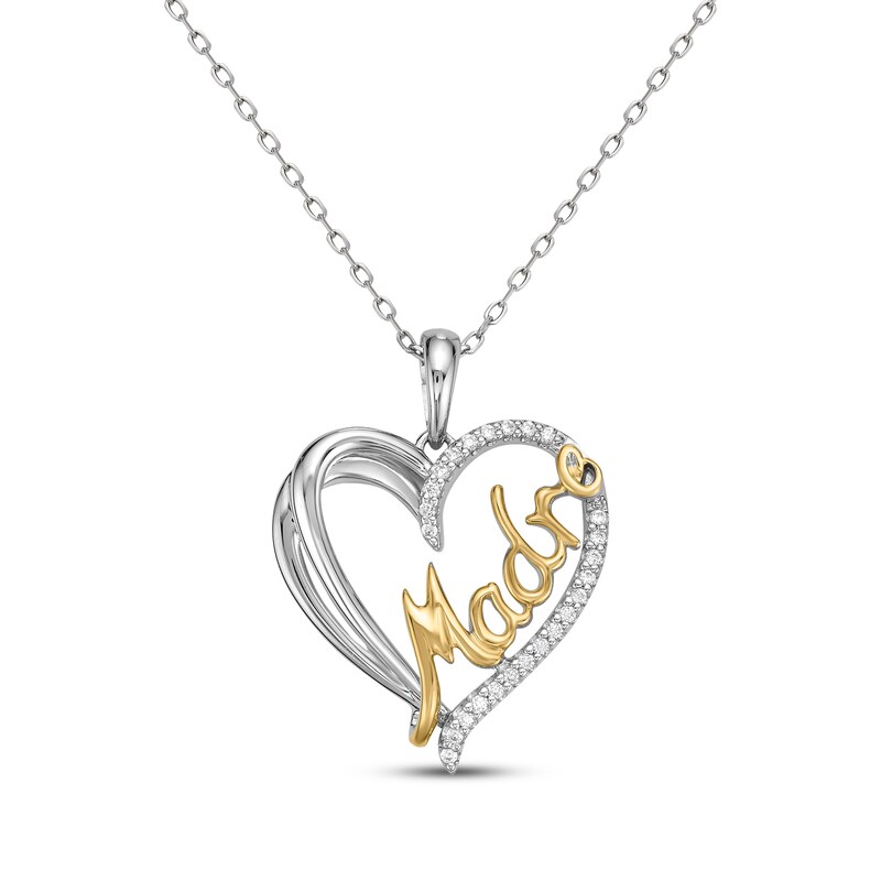 Main Image 1 of Diamond &quot;Madre&quot; Heart Necklace 1/10 ct tw 10K Two-Tone Gold 18&quot;