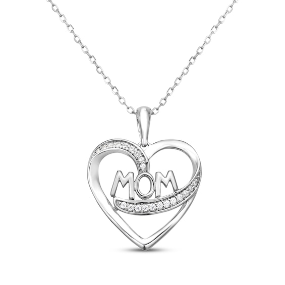 Diamond "Mom" Heart Necklace 1/10 ct tw Sterling Silver 18"
